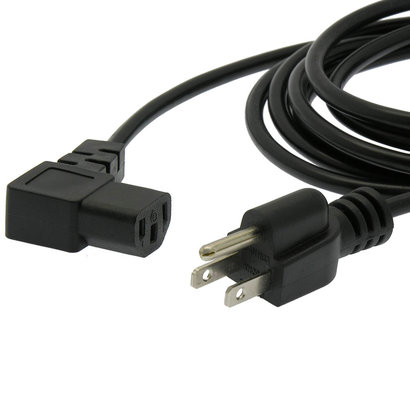 25Ft Right Angle 18AWG UL Power Cord Cable NEMA 5-15P to IEC-320 C13, Black