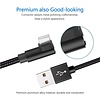 3Ft Right Angle iPhone Cable, Braided Nylon, Black