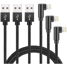 3-Pack 3Ft Right Angle iPhone Cable, Braided Nylon, Black