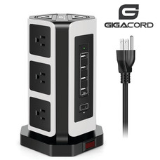 Gigacord Gigacord 9-Outlet, 4 USB + USB-C 900j Surge Power Strip, 6.5ft Cord, White and Black