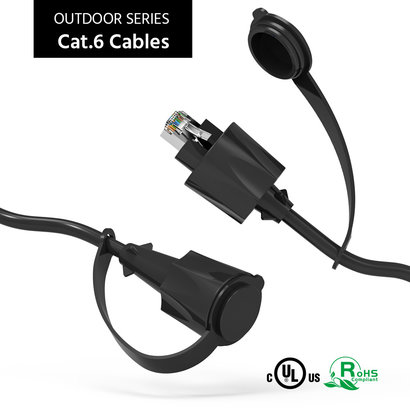 Cat.6 SSTP Industrial Outdoor Patch Cable w/Dust Cap Black (Choose Length)