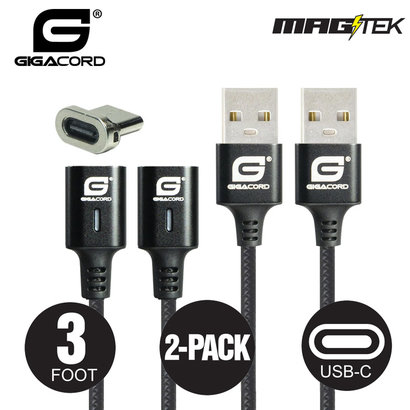 Gigacord Gigacord MAGtek Magnetic Charging/Syn Cable Kit, USB Type-C, 2x 1M Cable, 3A, Fast Charge, Braided Nylon, w/ LED Indicator