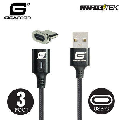 Gigacord Gigacord MAGtek 3ft. USB-C Type-C Magnetic Charging/Sync Cable, 3A, Fast Charge, Braided Nylon, w/ LED Indicator