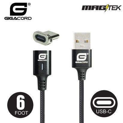Gigacord Gigacord MAGtek 6ft. USB-C Type-C Magnetic Charging/Sync Cable, 3A, Fast Charge, Braided Nylon, w/ LED Indicator