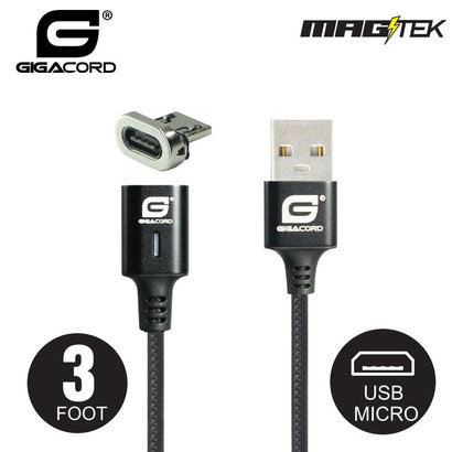 Gigacord Gigacord MAGtek 3ft. USB Micro Magnetic Charging/Sync Cable, 3A, Fast Charge, Braided Nylon, w/ LED Indicator