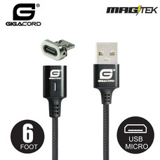 Gigacord Gigacord MAGtek 6ft. USB Micro Magnetic Charging/Sync Cable, 3A, Fast Charge, Braided Nylon, w/ LED Indicator