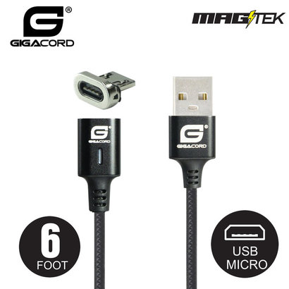 Gigacord Gigacord MAGtek 6ft. USB Micro Magnetic Charging/Sync Cable, 3A, Fast Charge, Braided Nylon, w/ LED Indicator