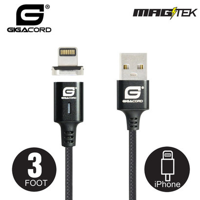 Gigacord Gigacord MAGtek 3ft. iPhone iPad Magnetic Charging/Sync Cable, 3A, Fast Charge, Braided Nylon, w/ LED Indicator
