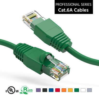 15 Foot Cat6A UTP Ethernet Network Booted Cable 24AWG Pure Copper, Green Cat-6A (15Ft.)
