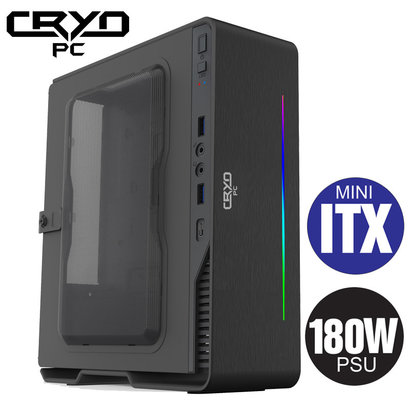 Cryo-PC Cryo-PC Mini ITX Aluminum Case with 180W PSU (80+ Bronze) RGB LED, Black