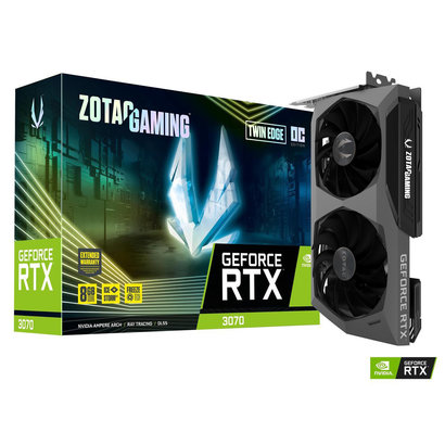 ZOTAC GAMING GeForce RTX 3070 Twin Edge OC 8GB GDDR6 256-bit 14 Gbps PCIE 4.0 Gaming Graphics Card, IceStorm 2.0 Advanced Cooling, White LED Logo Lighting, ZT-A30700H-10P