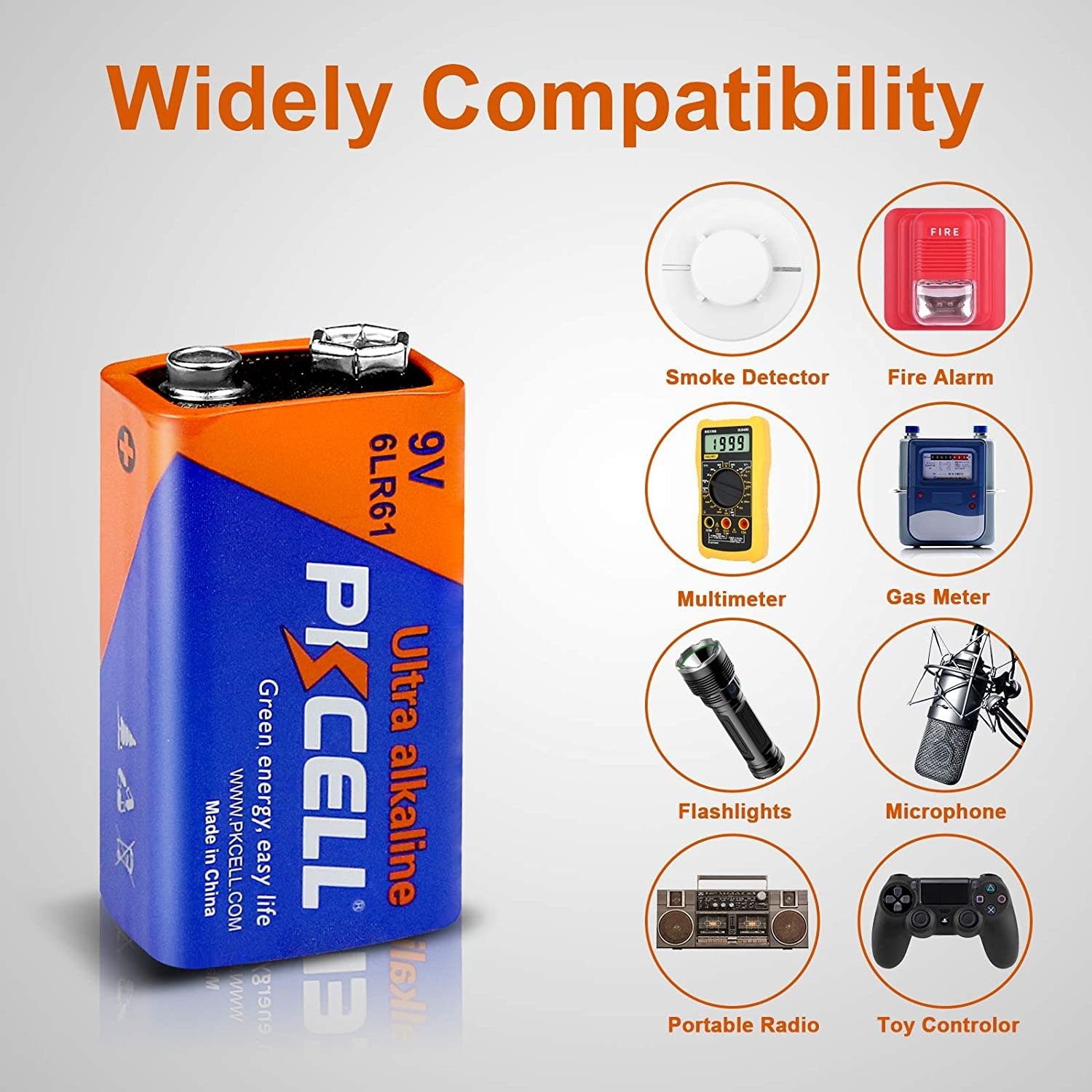 PKCELL 9V Ultra Alkaline Battery 6LR61-1B