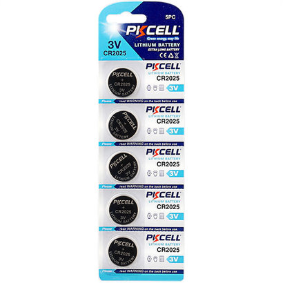 PKCELL 5-Pack CR2025 3V Button Cell Lithium Manganese Battery