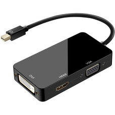 Gigacord Mini DisplayPort (Thunderbolt Port Compatible) to HDMI/DVI/VGA Male to Female 3-in-1 Adapter in Black
