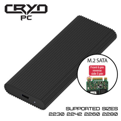 Cryo-PC Cryo-PC USB 3.1 Gen2 10Gbps Type-C M.2 SATA NGFF Tool Free SSD Enclosure, Aluminum (B & M Key, 2-gaps)