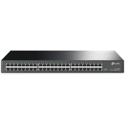 TP-Link TP-Link 48 Port Gigabit Ethernet Switch | Plug and Play | Sturdy Metal w/ Shielded Ports | Rackmount | Fanless | Limited Lifetime Protection | Traffic Optimization | Unmanaged (TL-SG1048) , Black