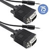 75Ft Triple Shielded VGA Male Male Monitor Cable with 3.5mm Stereo Audio, Black