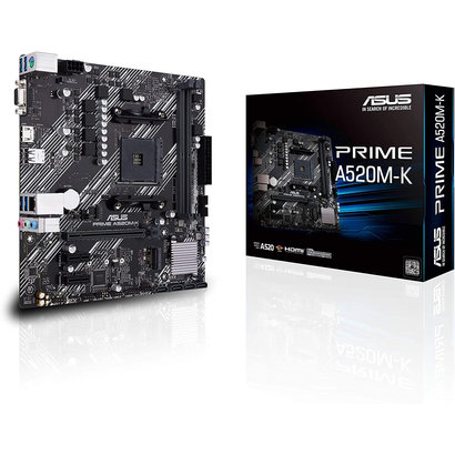 ASUS ASUS PRIME A520M-K AMD AM4 (3rd Gen Ryzen) Micro-ATX motherboard (ECC memory, M.2 support, 1Gb Ethernet, M.2, USB 3.2 Gen 1 Type-A,HDMI 2.1 4K@60Hz, D-Sub)
