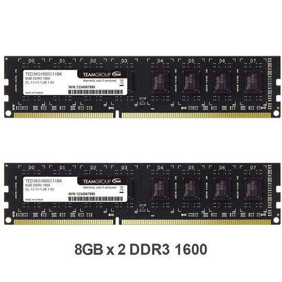 Teamgroup TEAMGROUP Elite DDR3 16GB Kit (2 x 8GB) 1600MHz (PC3-12800) CL11 Unbuffered Non-ECC 1.5V UDIMM 240 Pin PC Computer Desktop Memory Module Ram Upgrade - TED316G1600C11DC01-16GB Kit (2 x 8GB)