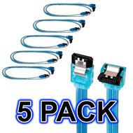 5 Pack of 18" SATA 3.0 III 6Gbps Cable w/Locking Latch (Straight to 90 Degree) UV Blue