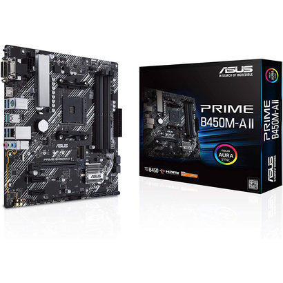 ASUS ASUS Prime B450M-A II AMD AM4 (Ryzen 5000, 3rd/2nd/1st Gen Ryzen Micro ATX Motherboard (128GB DDR4, 4400 O.C.), NVMe, HDMI 2.0b/DVI/D-Sub, USB 3.2 Gen 2, BIOS Flashback, and Aura Sync)