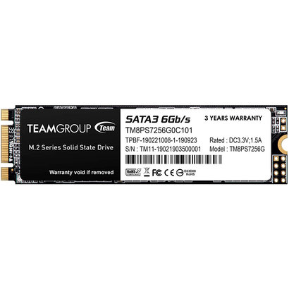 TEAMGROUP MS30 256GB with SLC Cache 3D NAND TLC M.2 2280 SATA III 6Gb/s Internal Solid State Drive SSD (Read/Write Speed up to 500/400 MB/s) Compatible with Laptop & PC Desktop TM8PS7256G0C101