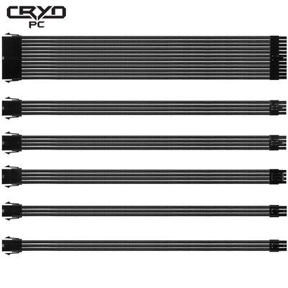 Cryo-PC Cryo-PC ATX PSU 24 Pin 6pc Cable Mod Sleeved Extension cable 18AWG ATX/EPS/8-pin PCI-E/6-pin PCI-E  kit, Black