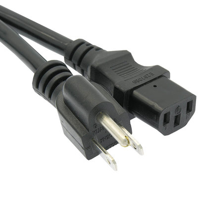 6 Ft 18AWG UL Power Cord Cable NEMA 5-15P to IEC-320 C13, Black