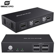 Gigacord Gigacord KVM Switch HDMI 2 Port, 2 in 1 Out, UHD 4K@30Hz, 4 USB 2.0 Hub, No Power Require, Compatible with Most Keyboards and Mouse, Button Switch