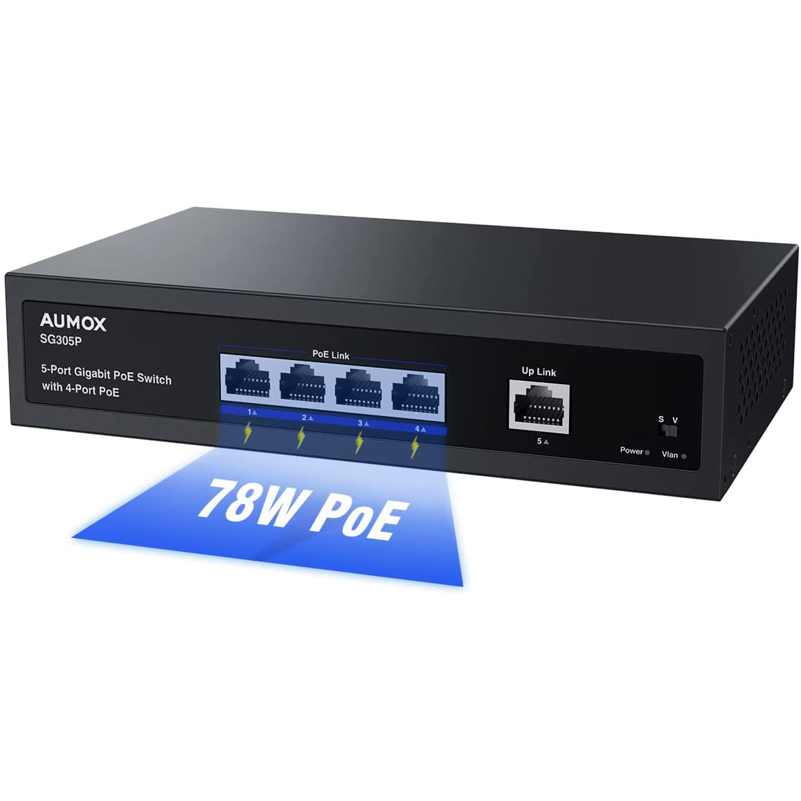 Aumox 5 Port Gigabit 4 Port PoE 78W, Gigabit Ethernet Unmanaged Switch, Sturdy Housing, Plug and Play, Traffic Optimization (SG305P) - NWCA Inc.