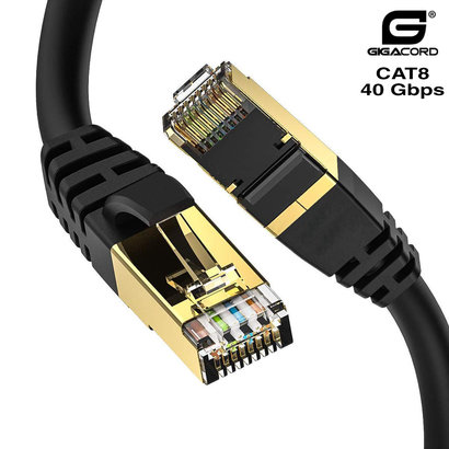 Gigacord Gigacord 1Ft Cat8 Ethernet Cable, Outdoor&Indoor, Heavy Duty High Speed 26AWG Cat8 LAN Network Cable 40Gbps, 2000Mhz with Gold Plated RJ45 Connector, Weatherproof S/FTP UV Resistant