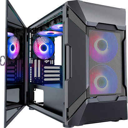 Mustex MUSETEX Mesh MATX (Micro-ATX) Case 5 PCS ARGB Fans Pre-Installed 2 × USB 3.0 Ports, Opening Tempered Glass Panel Airflow Micro-ATX / Mini-ITX Tower Gaming PC Case (MK7)