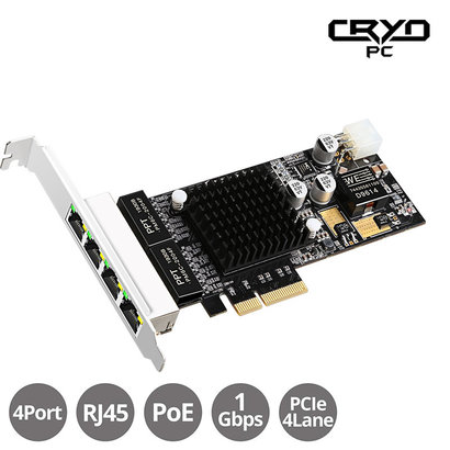Cryo-PC 4-Port Gigabit 802.3at PoE+ 70-Watt PCIe Server Adapter