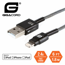 Gigacord Gigacord BlackARMOR iPhone Lightning MFi Certified Charge/Sync Cable, Black w/Strain Relief, Tapered Aluminum Connector, Lifetime Warranty (Choose Length)