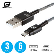 Gigacord Gigacord BlackARMOR USB Micro 5-pin Charge/Sync Cable, Black w/Strain Relief, Tapered Aluminum Connector, Lifetime Warranty