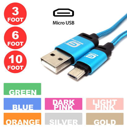 Gigacord Gigacord BlackARMOR2 Samsung USB Micro 5-pin Charge/Sync Cable w/Strain Relief, Nylon Braiding, Tapered Aluminum Connector, Lifetime Warranty
