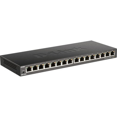 D-Link D-Link Ethernet Switch, 16 Port Gigabit Slim Switch Plug and Play, Unmanaged, Metal Housing, Quiet Fanless Design, IEEE 802.3az EEE, 5-Year Limited Warranty (DGS-1016S) Black