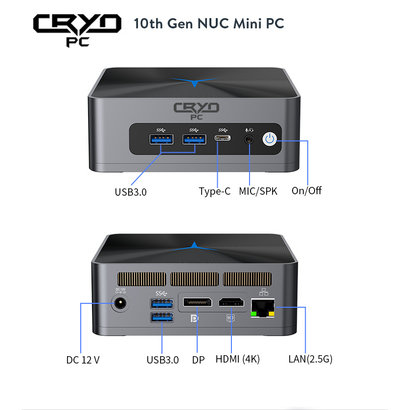 Cryo-PC Cryo-PC NUC Size 10th Gen Core-i7 10810U 16GB RAM, 500GB SSD Win 10 Pro