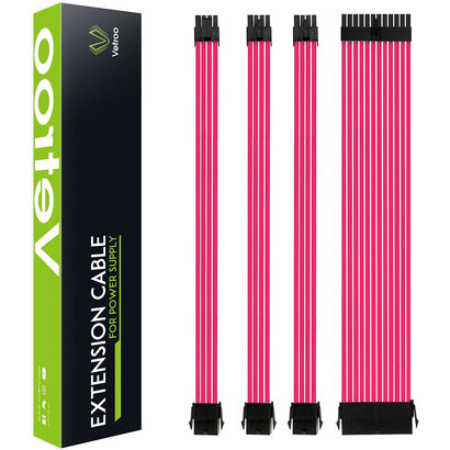 Vetroo Vetroo PSU Extension Cable Sleeved Customization Mod PC Power Supply Cable, Soft Nylon Braided with Comb Kit 18AWG ATX/EPS/8 Pin PCI-E/6+2 Pin PCI-E (Pink)