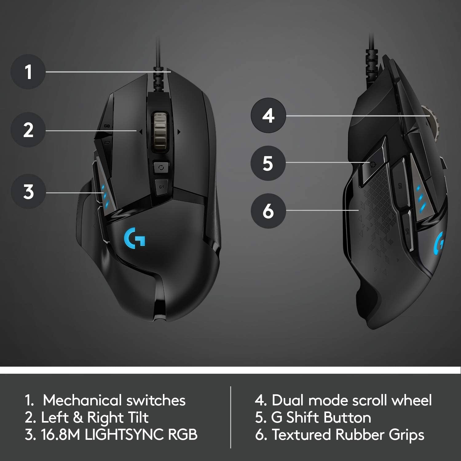 Logitech G502 Proteus Spectrum RGB Tunable Gaming Mouse, 12,000 DPI  On-The-Fly DPI Shifting, Personalized Weight and Balance Tuning with (5)  3.6g Weights, 11 Programmable Buttons 