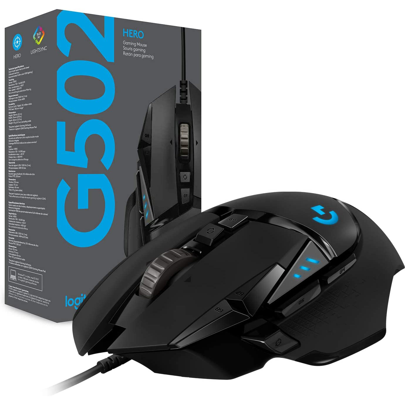 Logitech G502 Proteus Spectrum RGB Tunable Gaming Mouse, 12,000 DPI  On-The-Fly DPI Shifting, Personalized Weight and Balance Tuning with (5)  3.6g