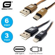 Gigacord Gigacord Leather ARMOR USB A to Type-C or Lightning Charge/Sync/Data Cable (Choose Type/Length/Color)