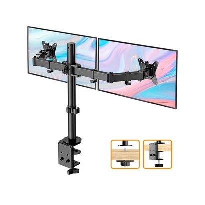 Huanuo HUANUO 17-32" Dual Monitor Stand Mount, Heavy-Duty Fully Adjustable Desk Clamp Arms for Computer Screens, Loads up to 17.6lbs per arm w/Swivel and Tilt, 75/100mm, Black
