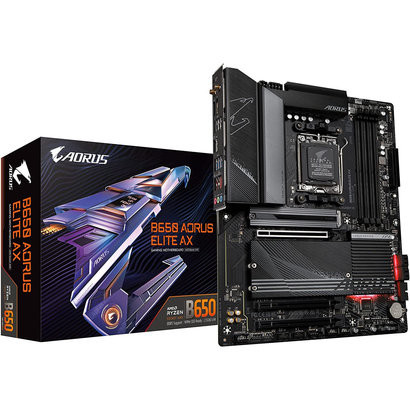 Gigabyte GIGABYTE B650 AORUS Elite AX (AM5/ LGA 1718/ AMD B650/ ATX/ 5-Year Warranty/ DDR5/ M.2/ PCIe 5.0/ USB 3.2 Gen2X2 Type-C/WiFi 6E/ 2.5GbE LAN/Q-Flash Plus/EZ-Latch/Gaming Motherboard)