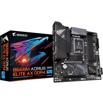 Gigabyte GIGABYTE B660M AORUS Elite AX DDR4 (B660/ Intel/LGA 1700/ Micro-ATX/ DDR4/ Dual M.2/ PCIe 4.0/ USB 3.2 Gen2 Type-C/WiFi 6E/ 2.5GbE LAN/Gaming Motherboard)