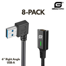 Gigacord Gigacord 8-Pack MAGtek  6-inch USB-A RIght Angle Magnetic Charging/Sync Cable , 3A, Fast Charge, Braided Nylon, w/ LED Indicator *Works with all MAGtek Connectors