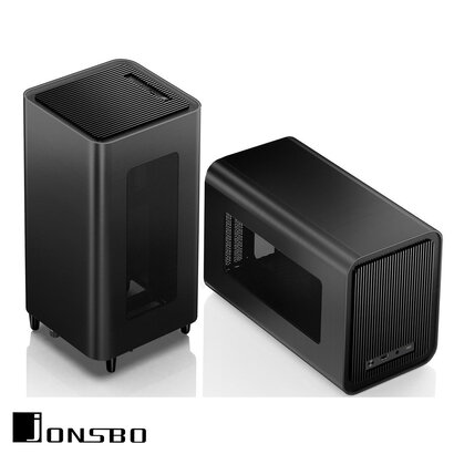 Jonsbo JONSBO V11 BLACK Mini- ITX Tower Computer Case,with PCI-E 4.0 Rise Cable ,Integrated Aluminum Alloy Shell ITX case, Pull-out Liner Design ,Support Air Cooling(Max.70mm),140mm FAN*1,Black