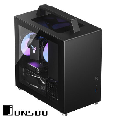 Jonsbo JONSBO T8 PLUS BLACK Mini- ITX Tower Computer Case, Portable Mini ITX case Aluminum/Steel/Tempered Glass-1 Side, PSU ATX (Max.140mm), 4 Drive Bay, Built-in 1x140mm Fan Top, Black pc case