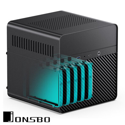 Jonsbo JONSBO N2 BLACK Mini NAS Case ITX, 5+1 Disk Bays Mini Aluminum with Steel Plate Case, Built-in 12cm Fan, SFX Power Bite (L150mm Max.), Support 65mm CPU Cooler , Integrated Upper Cover Removable,Black