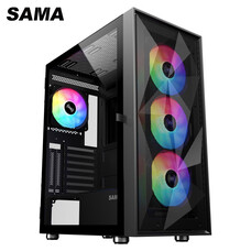 SAMA SAMA 3509BK ATX SAMA 3509 Open Door Tempered Glass Gaming ATX Mid Tower Computer PC Case with 4 Addressable RGB Fans Pre-installed